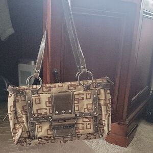 Guess Stylish Brown Patterned Women's Bag With Matching Wallet